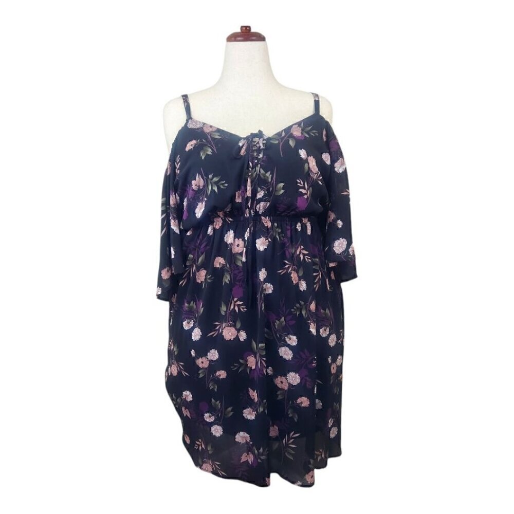 Torrid Moody Floral Print Cold Shoulder Dress Whimsigoth Fairycore Black Size 2X